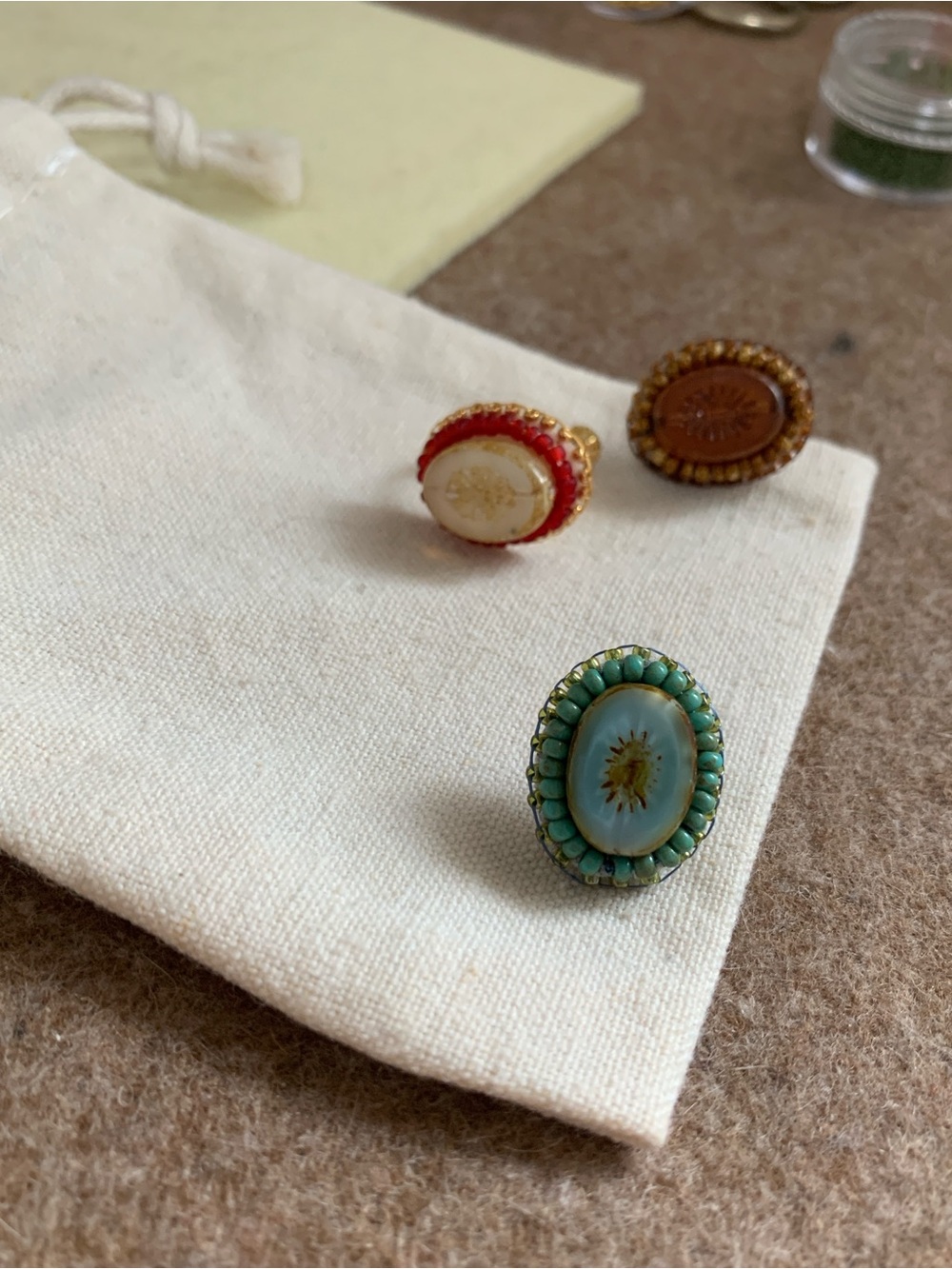 Handmade vintage-inspired bead embroidered stud earrings